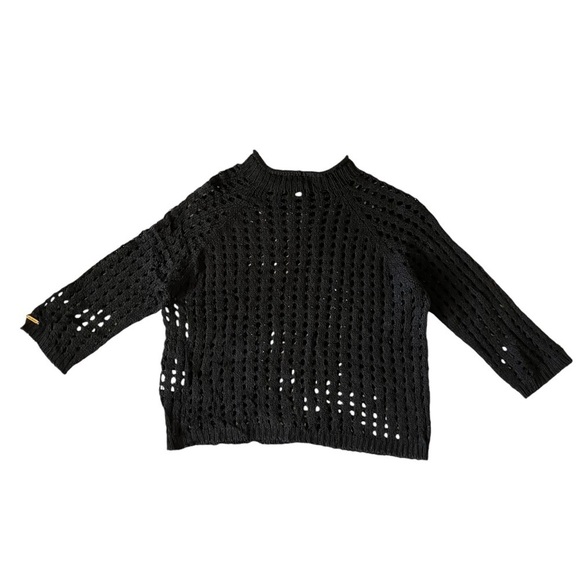 St. John Sport by Marie Gray black wool open-knit crochet cropped sweater top - Picture 6 of 9
